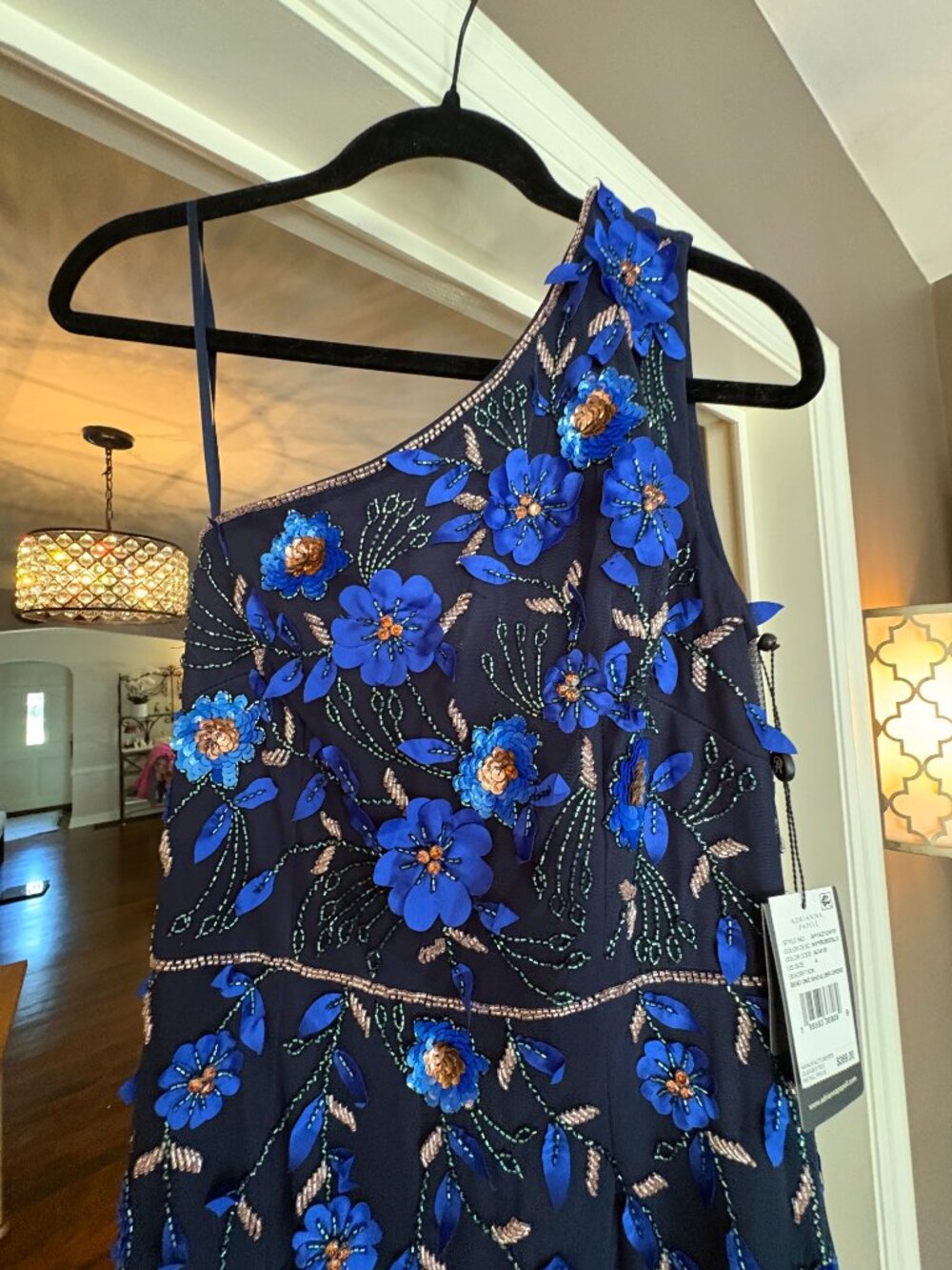 NWT Adriana Papell 3D Floral Beaded One-Shoulder A-line Gown. Size 4 - Picture 7 of 16